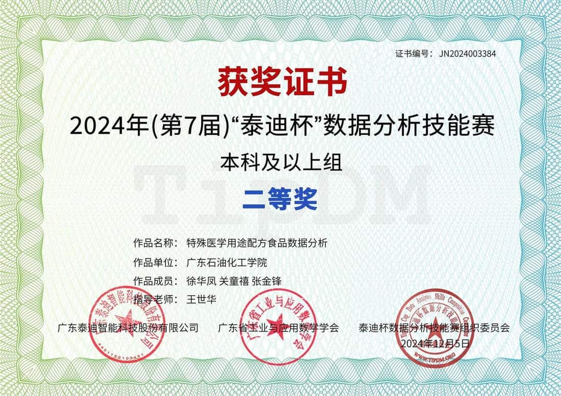 2024 年（第 7 届）泰迪杯数据分析技能赛 · B 题特医食品 · 二等奖